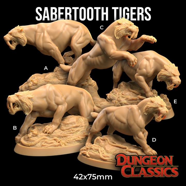 D Printable Sabertooth Tigers Presupported Dungeon Classics By